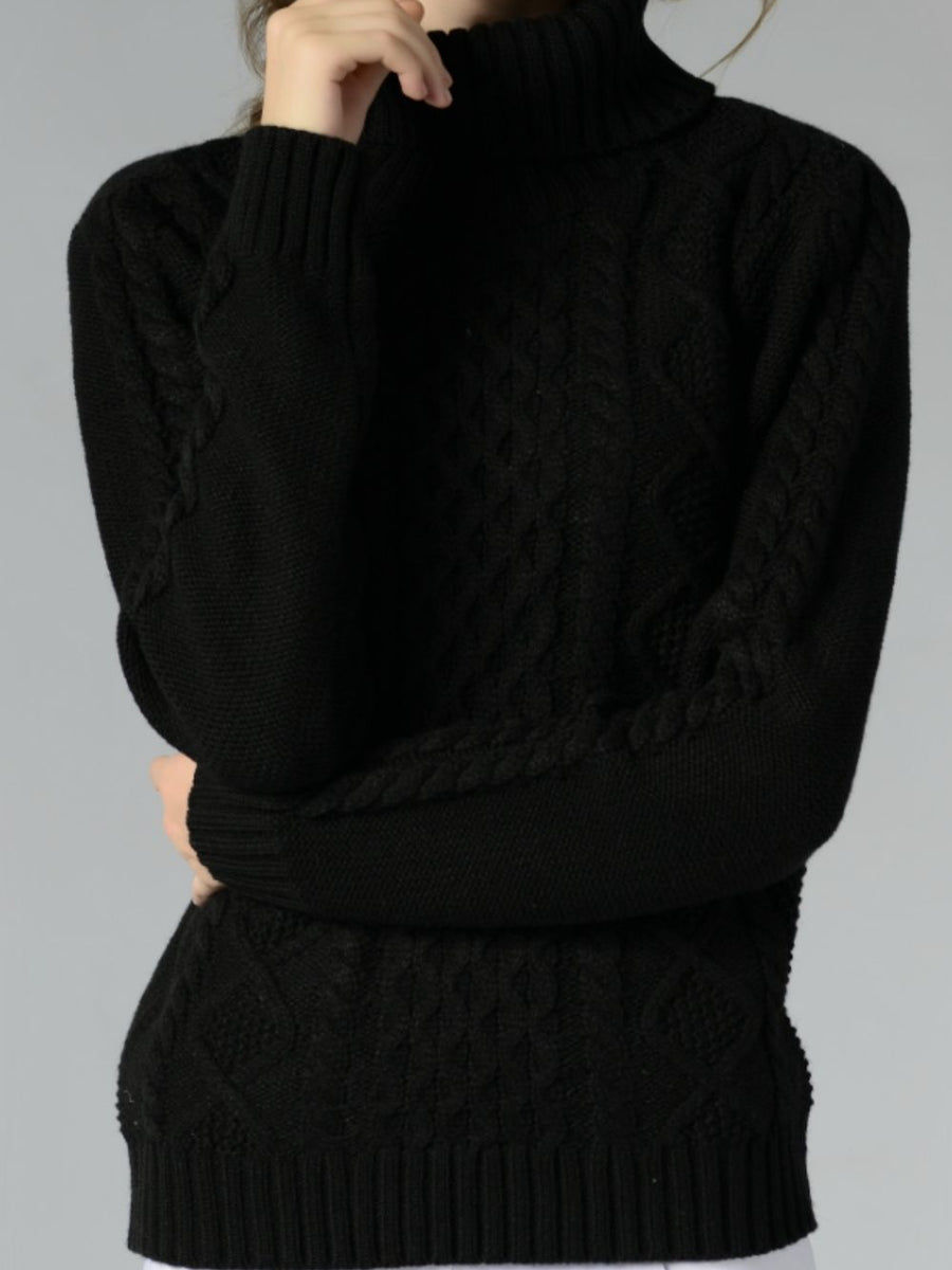 Cable-Knit Turtleneck Long Sleeve Sweater