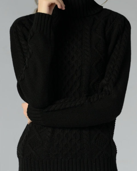 Cable-Knit Turtleneck Long Sleeve Sweater