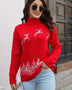 Reindeer & Snow Pattern Turtle Neck Pullover Sweater