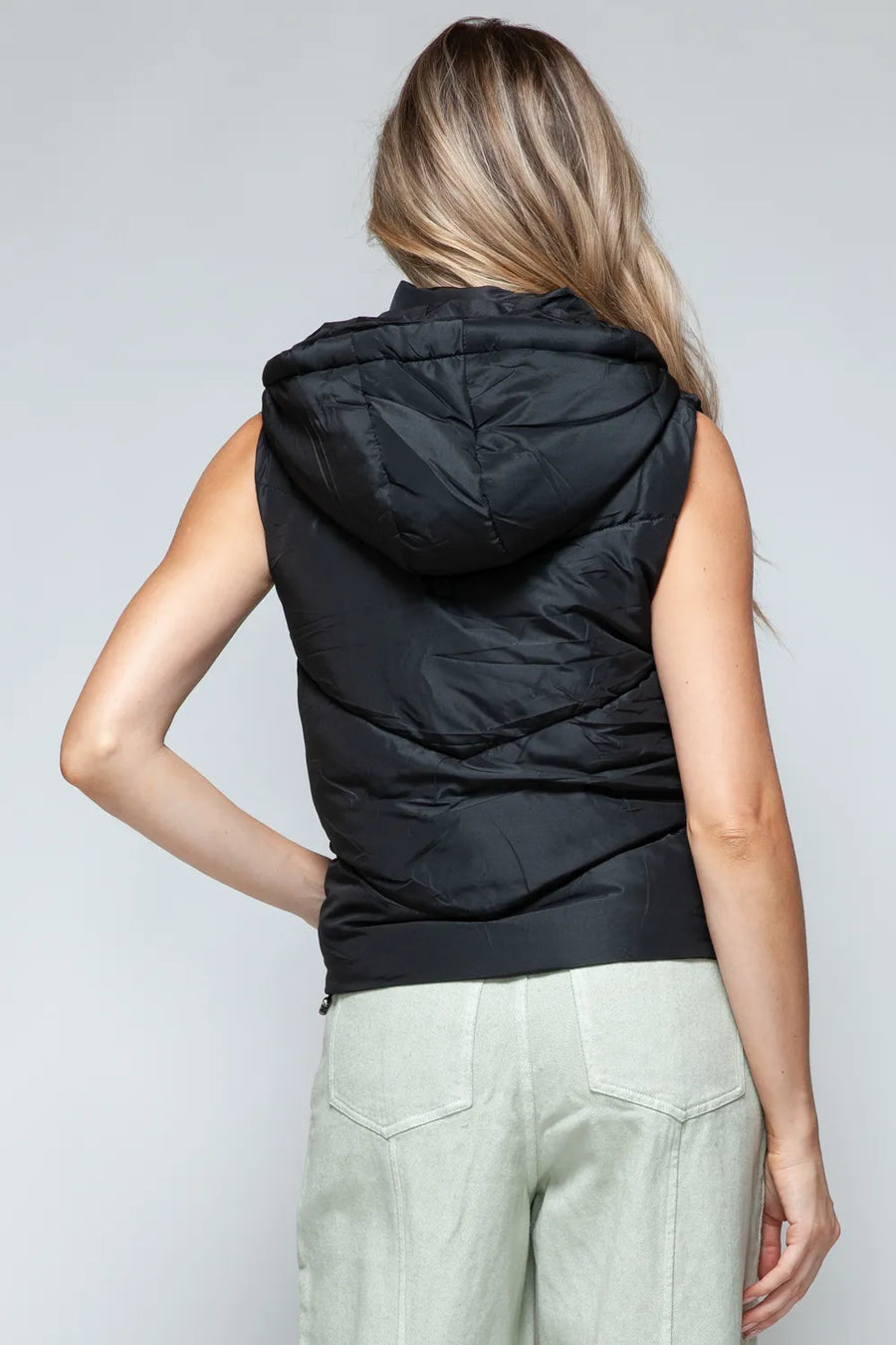 Gray Rosetti — Snobbish Zip Up Quilted Hooded Vest Black Coat or Jacket, alternate view 2