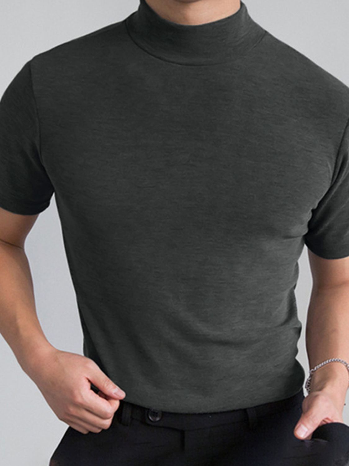 Dominic — Men's Full Size Mock Neck Short Sleeve T-Shirt Plus Size, alternate view 5