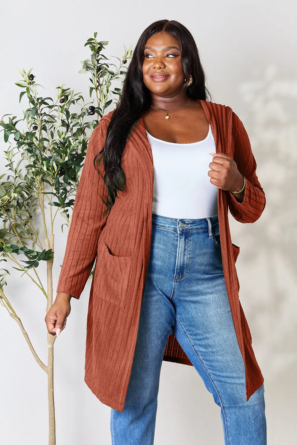 Paris Valmont — Basic Bae Full Size Hooded Sweater Cardigan, alternate view 11