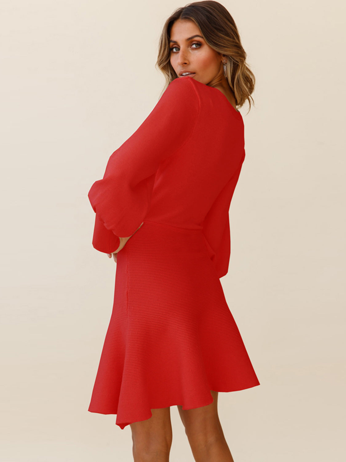 Rain Bellamy — Round Neck Lantern Sleeve Sweater Dress, alternate view 8