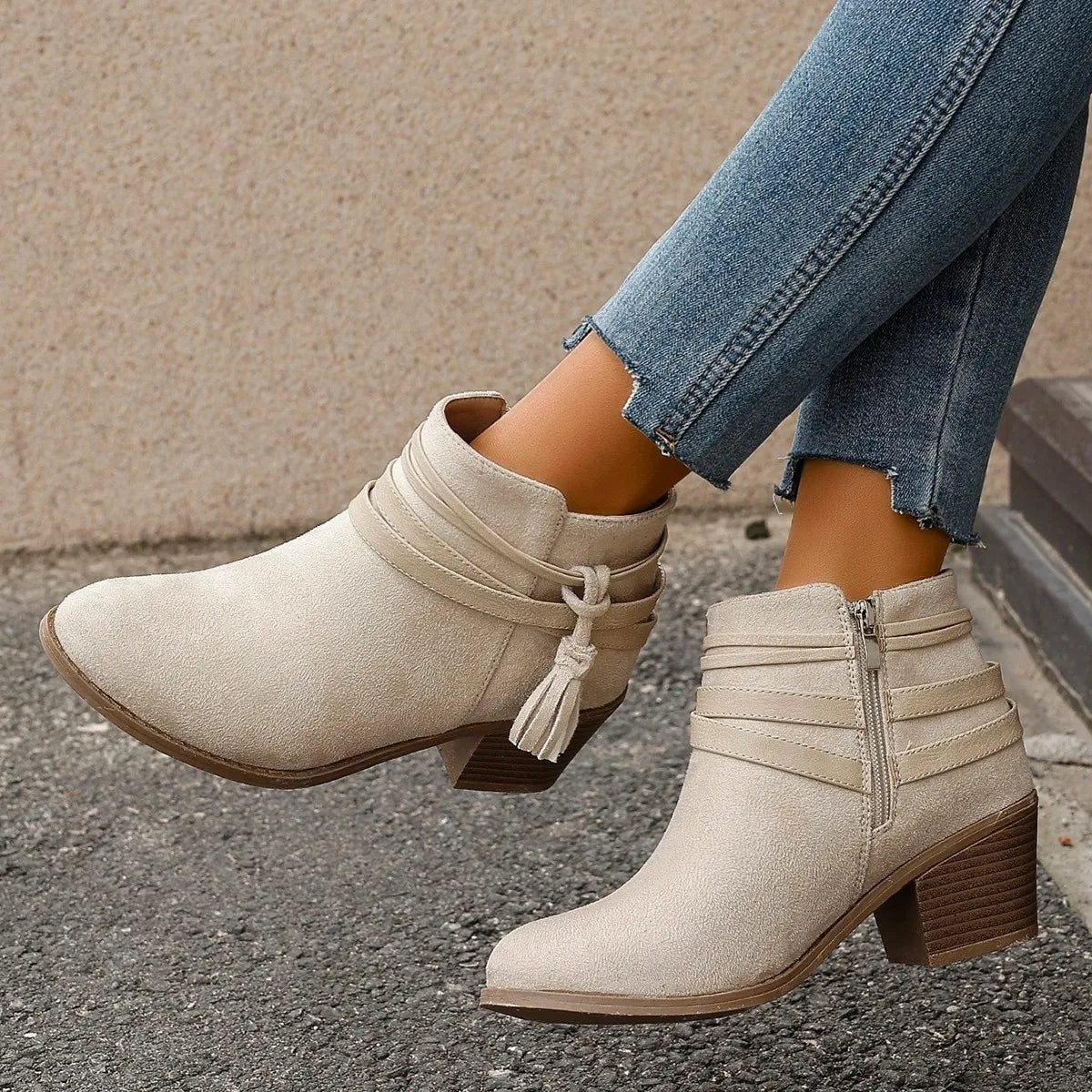 Monroe Venturi — Tassel Point Toe Block Heels Boots Fashion Footwear, alternate view 2