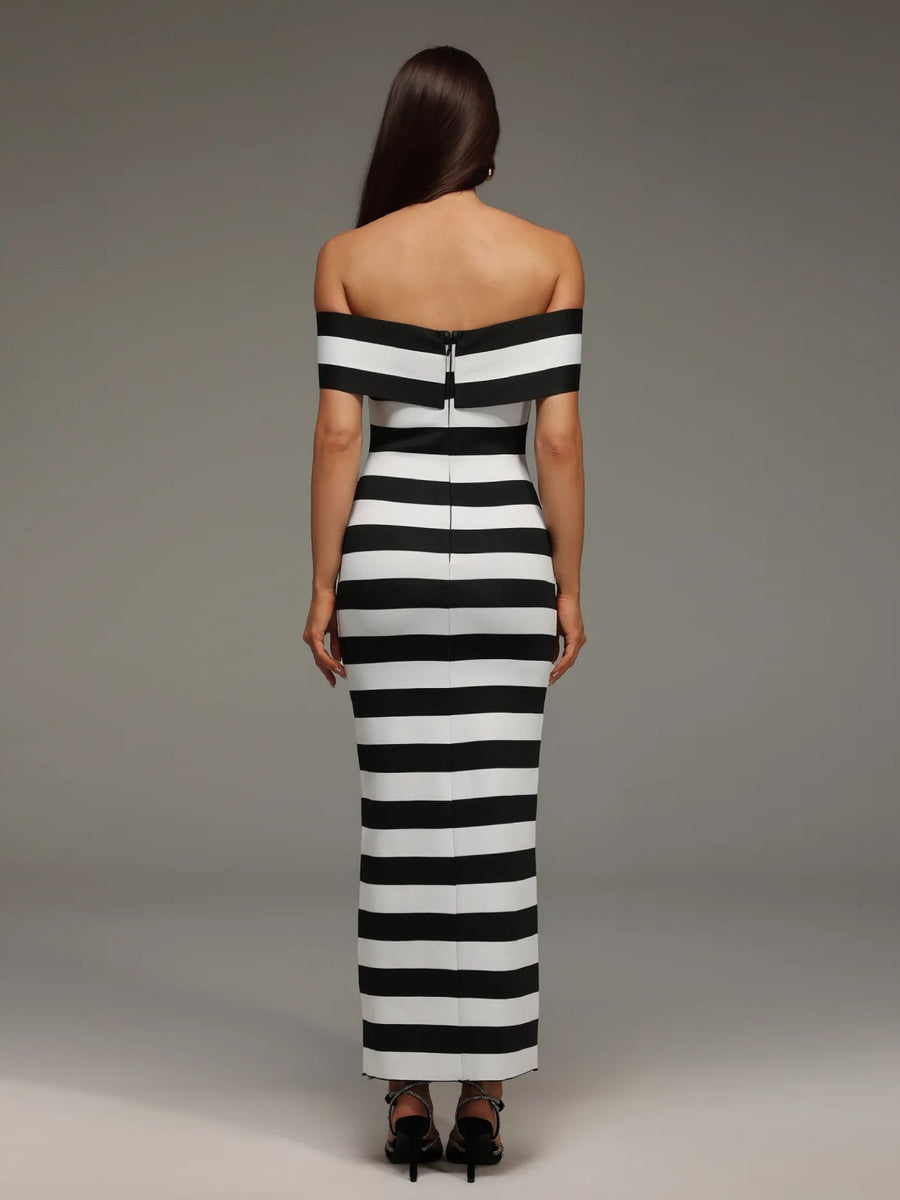 Button-Front Striped Bandage Dress