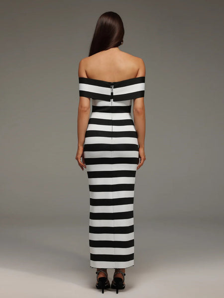 Button-Front Striped Bandage Dress