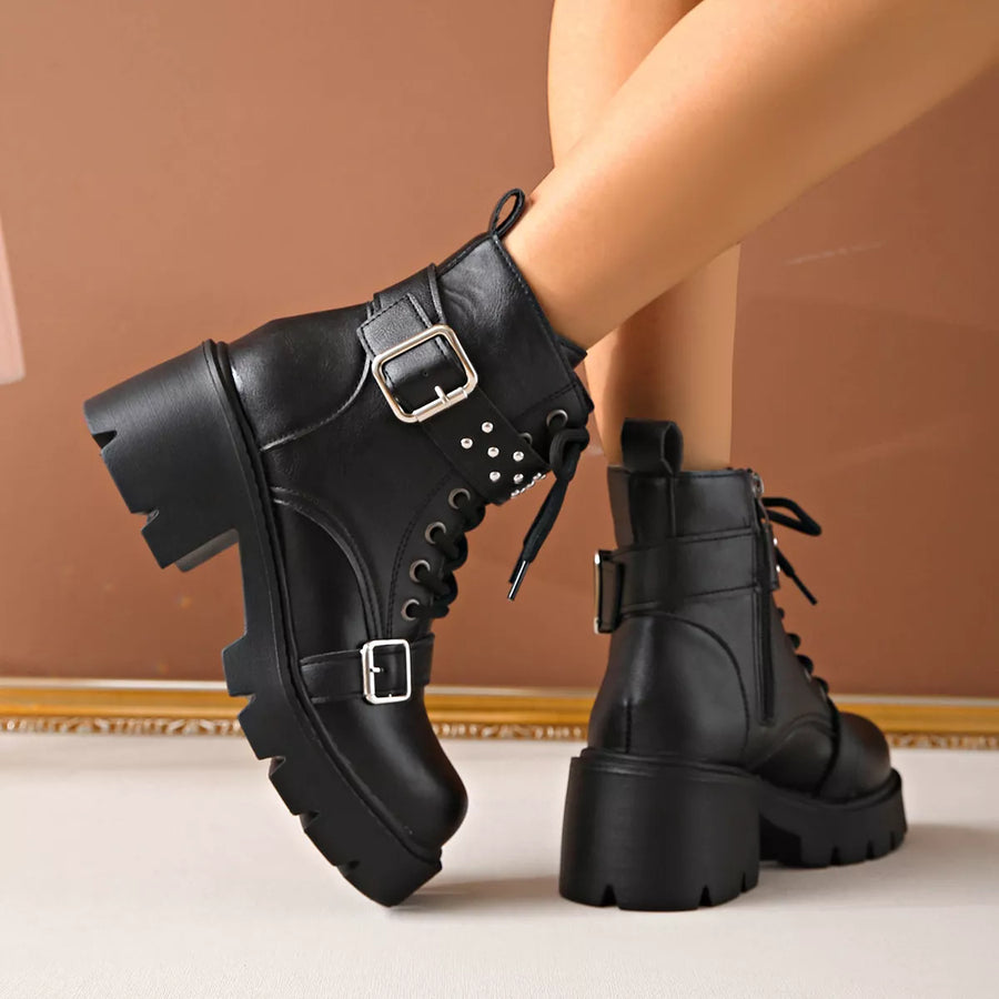 Ellis Marino — Round Toe Block Heels Boots Fashion Footwear