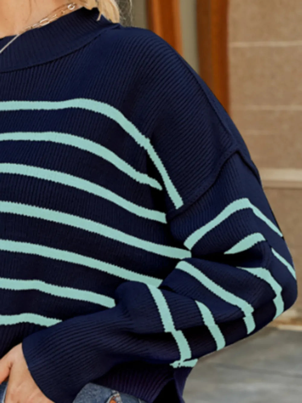 Fable Valmont — Round Neck Striped Lantern Sleeve Sweater, alternate view 13