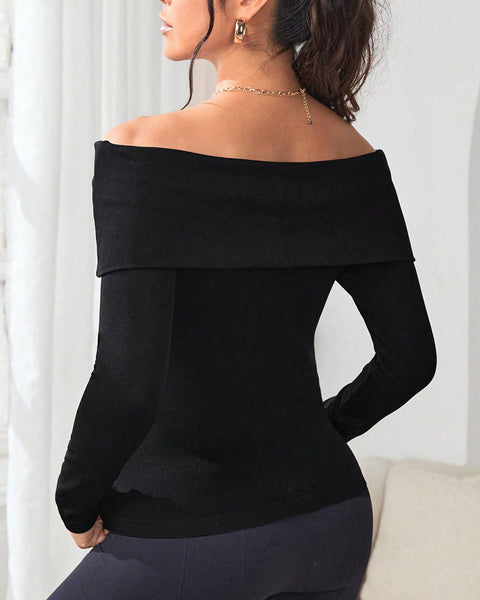 Off-Shoulder Long Sleeve Knit Top