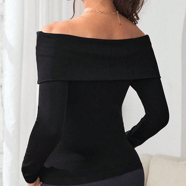 Off-Shoulder Long Sleeve Knit Top