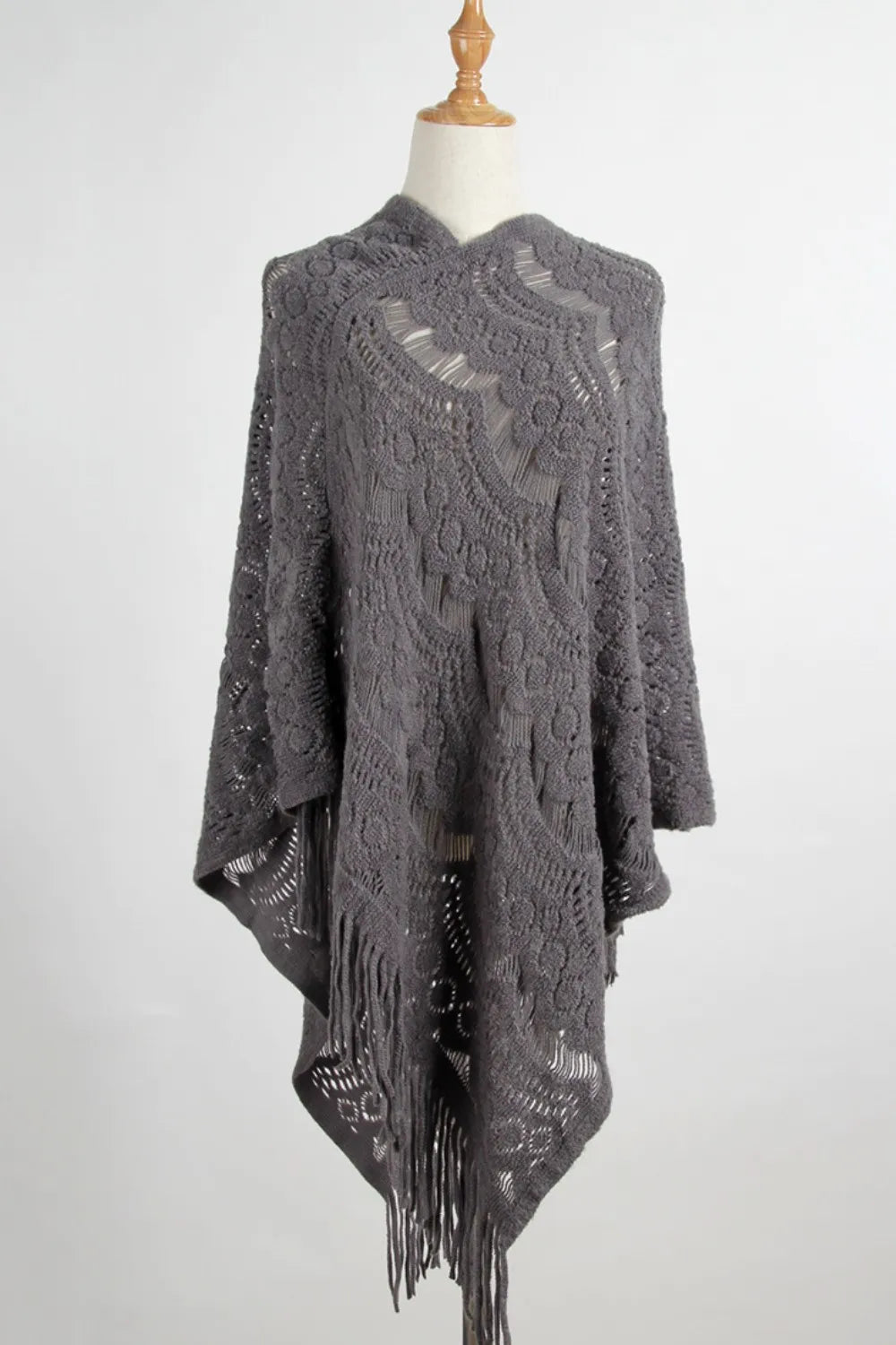 Lake Versailles — Fringe Openwork Surplice Cape Sleeve Poncho
