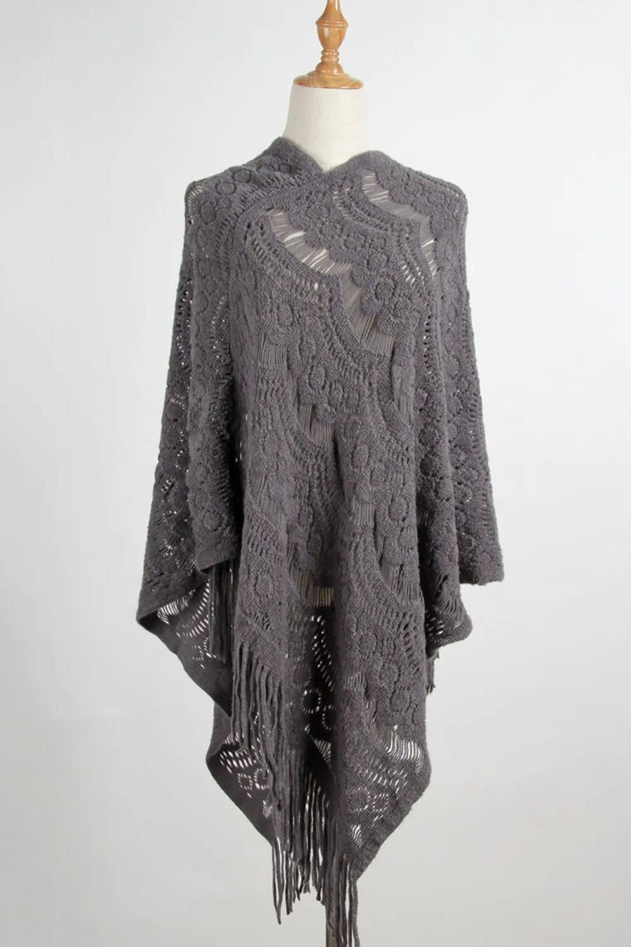 Lake Versailles — Fringe Openwork Surplice Cape Sleeve Poncho