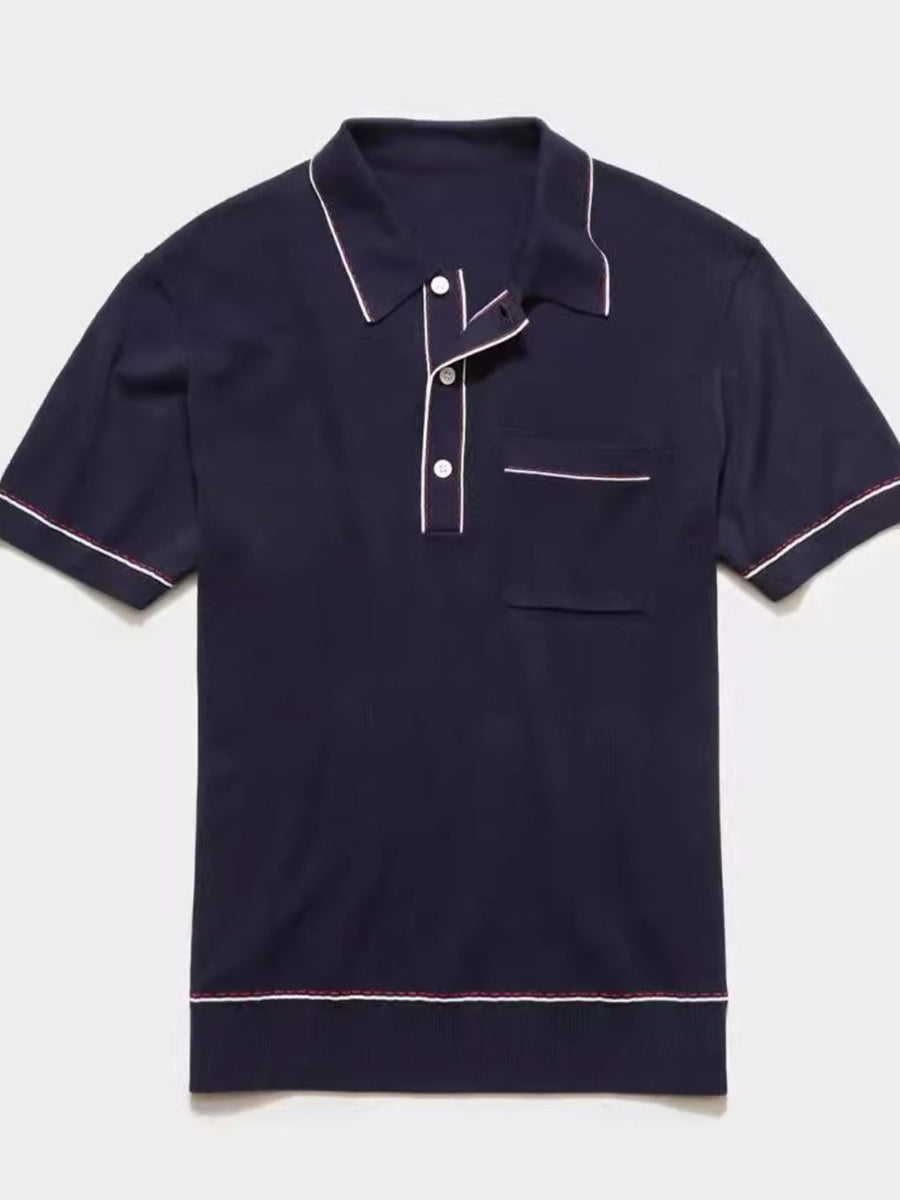 Stefan — Men's Plus Size Button Detail Short Sleeve Polo Navy Men's Tailored Shorts, alternate view 2