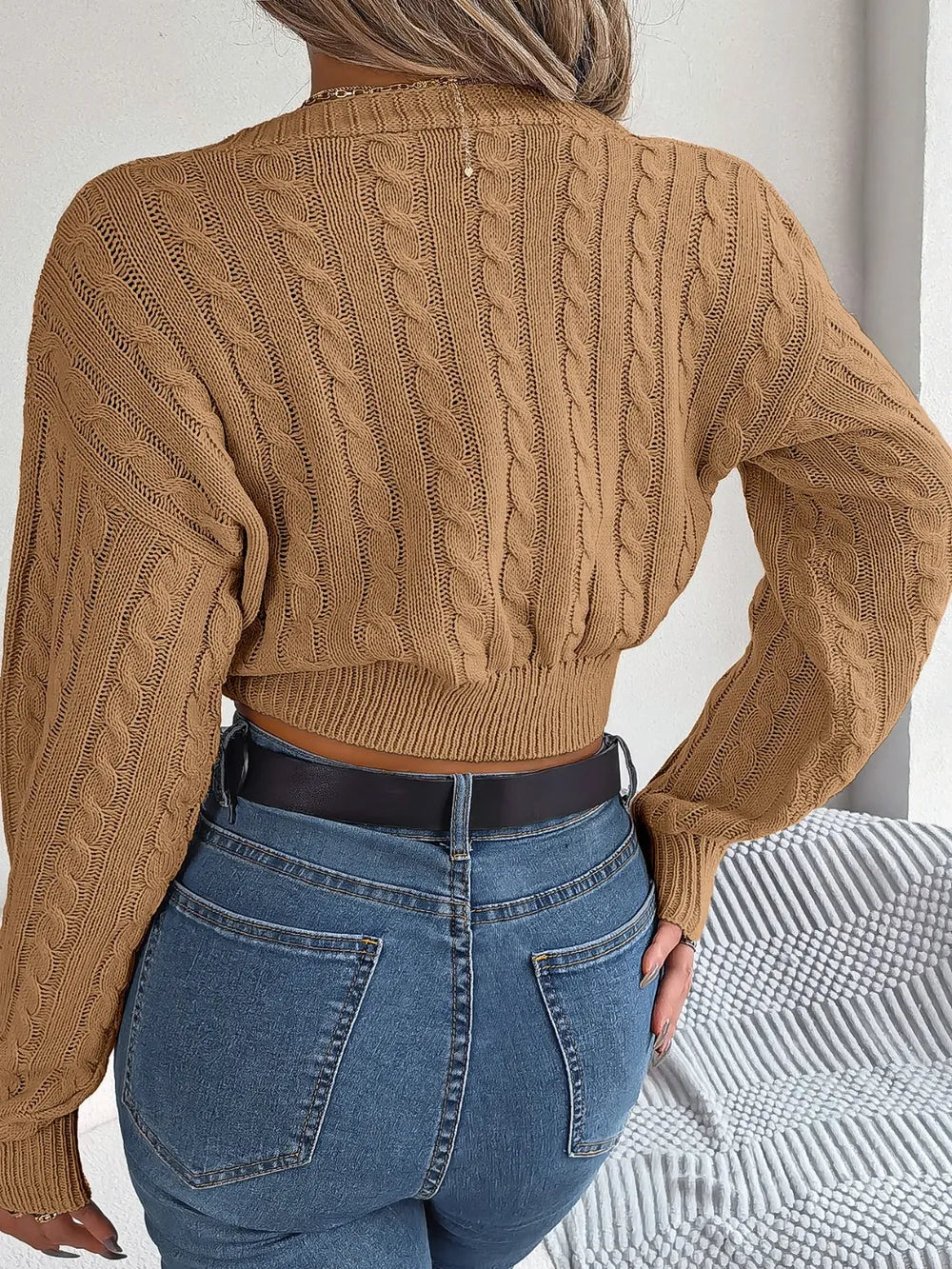 Harbor Moreau — Twisted Cable-Knit V-Neck Sweater, alternate view 9