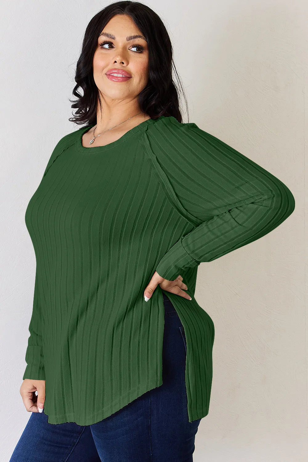 Cove Bellamy — Basic Bae Full Size Ribbed Round Neck Slit T-Shirt, alternate view 13