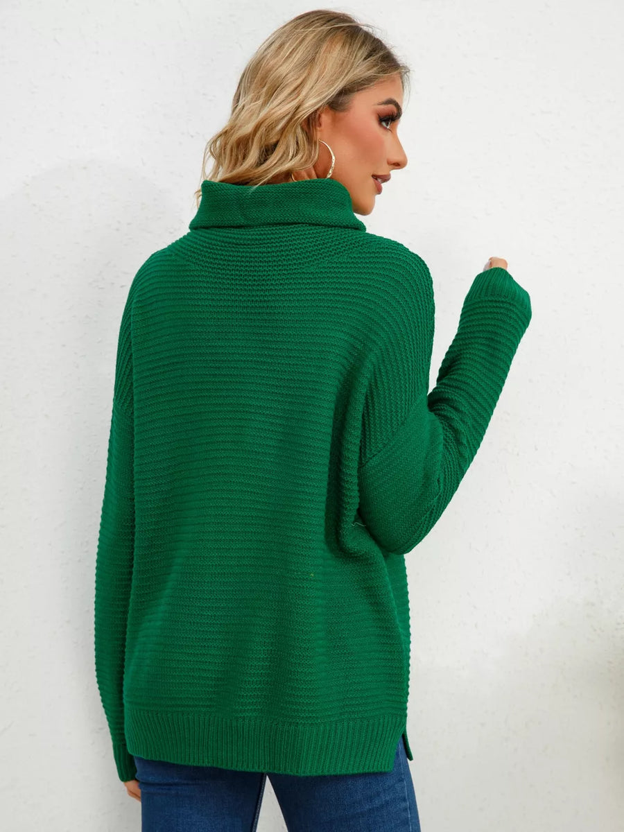 Monroe Fontaine — Slit Turtleneck Dropped Shoulder Sweater, alternate view 2