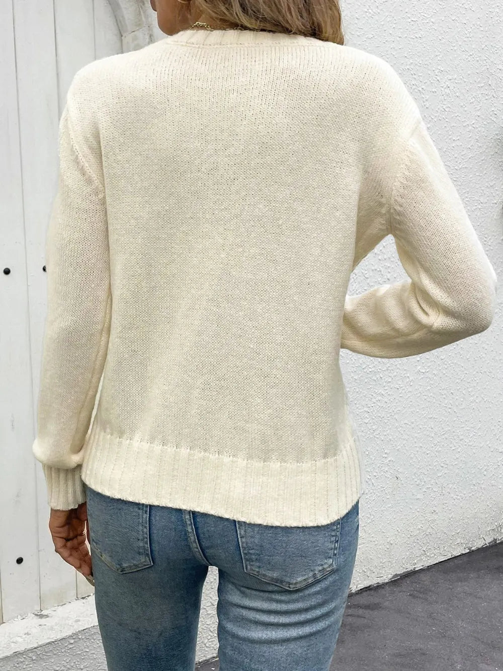 Indigo Fontaine — Perfee Openwork Round Neck Long Sleeve Sweater, alternate view 2