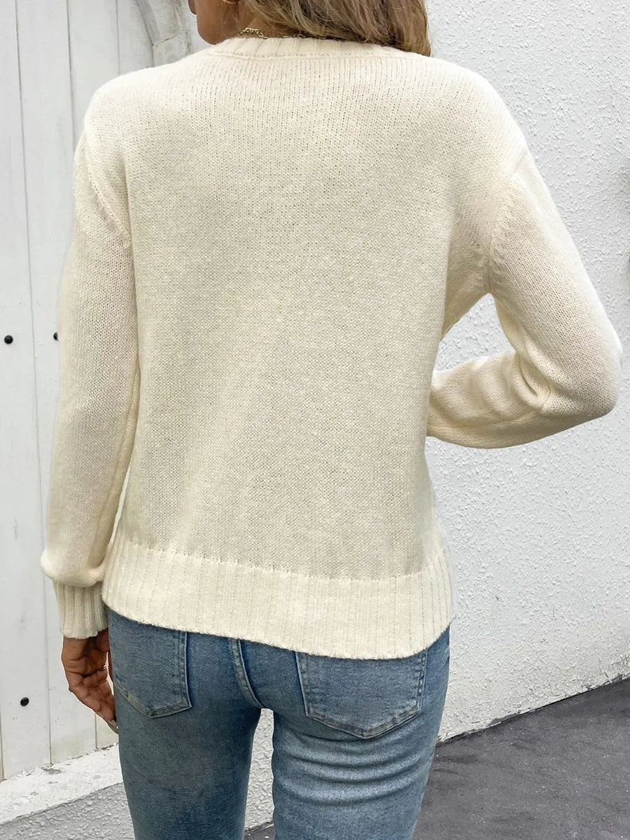 Indigo Fontaine — Perfee Openwork Round Neck Long Sleeve Sweater, alternate view 2