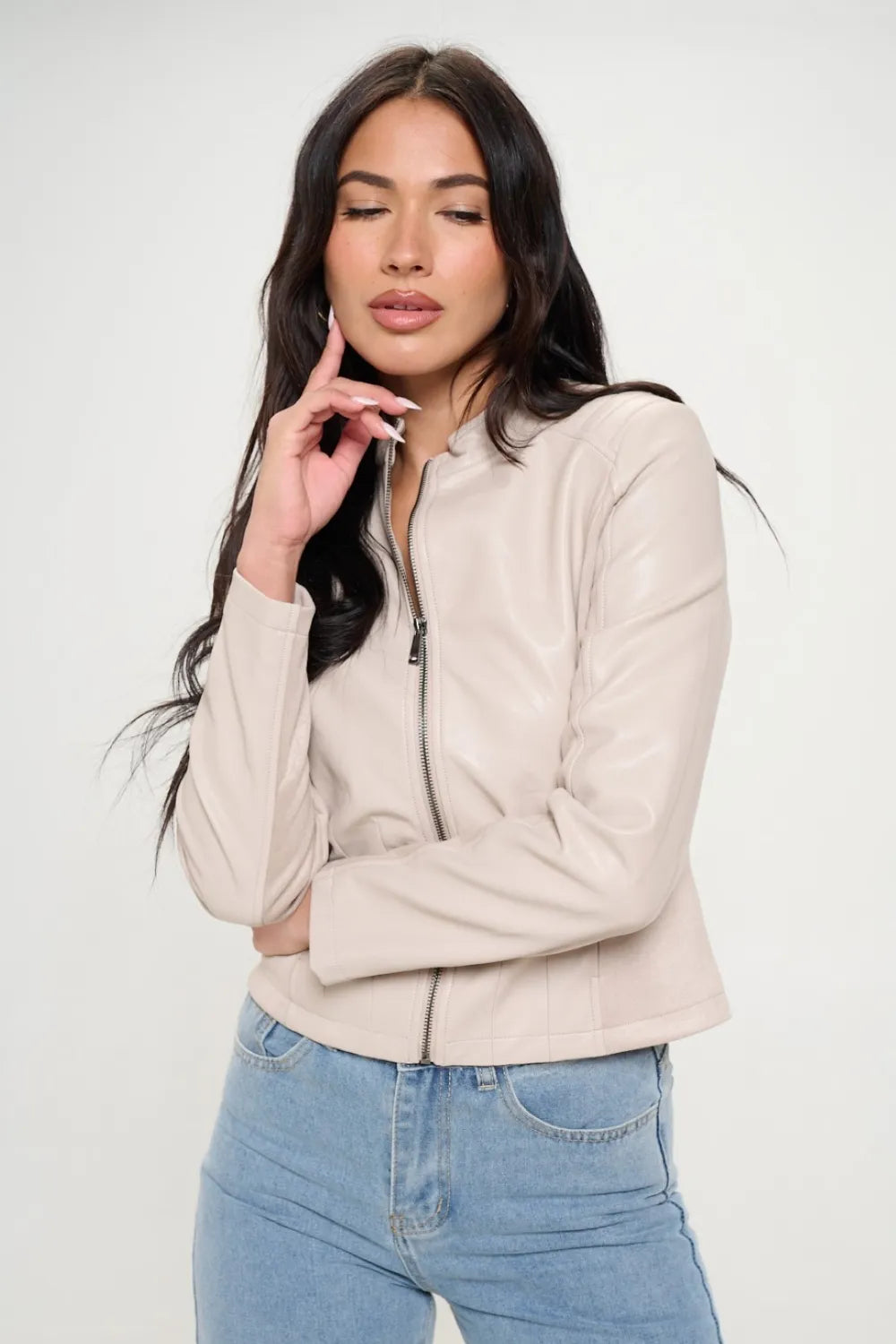 Paris Saint-Clair — Coalition LA Zip Up Vegan Moto Jacket, alternate view 4