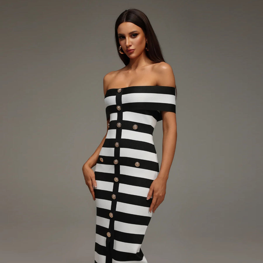 Nadine Moreau — Button-Front Striped Bandage Dress, alternate view 2