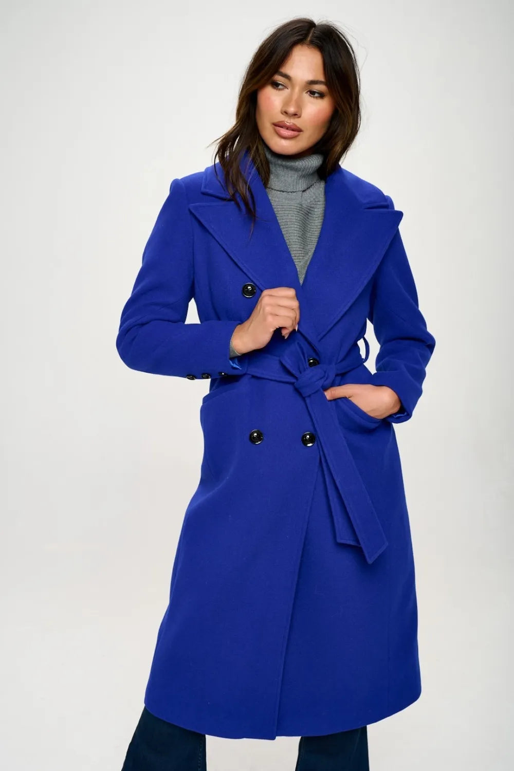 Onyx Saint-Clair — Coalition LA Double-Breasted Longline Coat with Belt, alternate view 4
