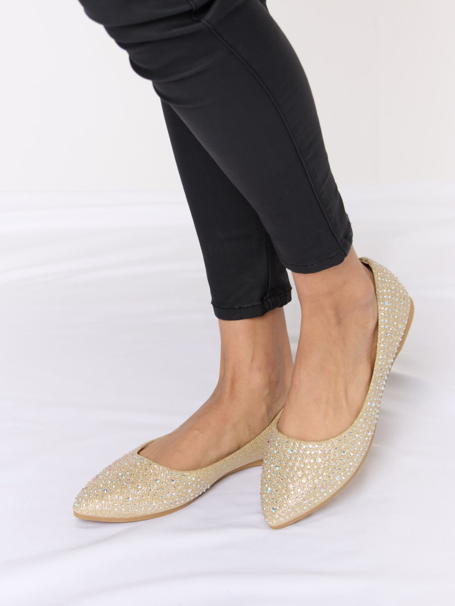 Forever Link Rhinestone Point Toe Flat Slip-Ons - Opulent Empire
