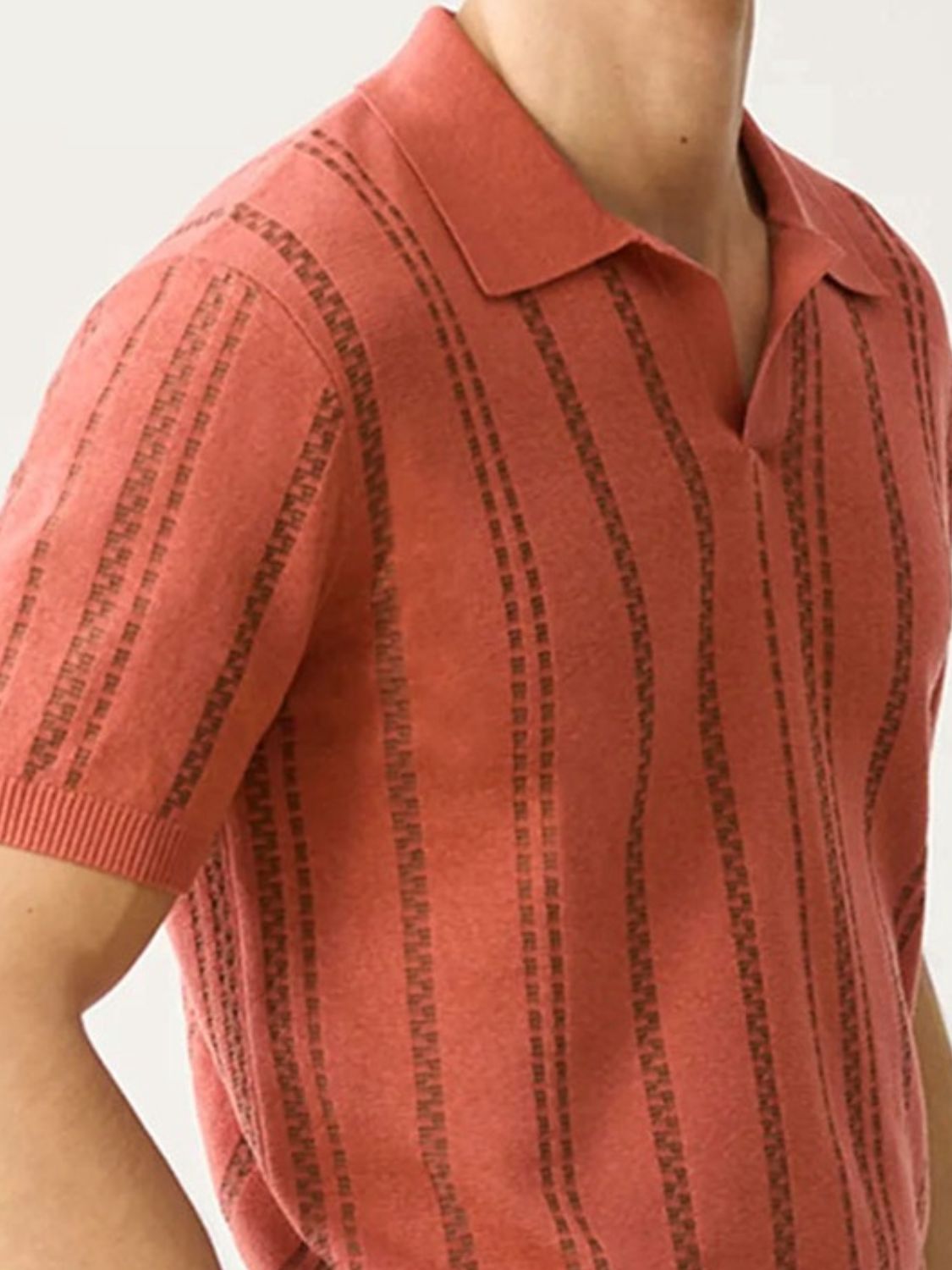 Alessandro Beaumont — Men's Plus Size Collared Neck Short Sleeve Polo Orange-Red Men's Tailored Shorts, alternate view 3