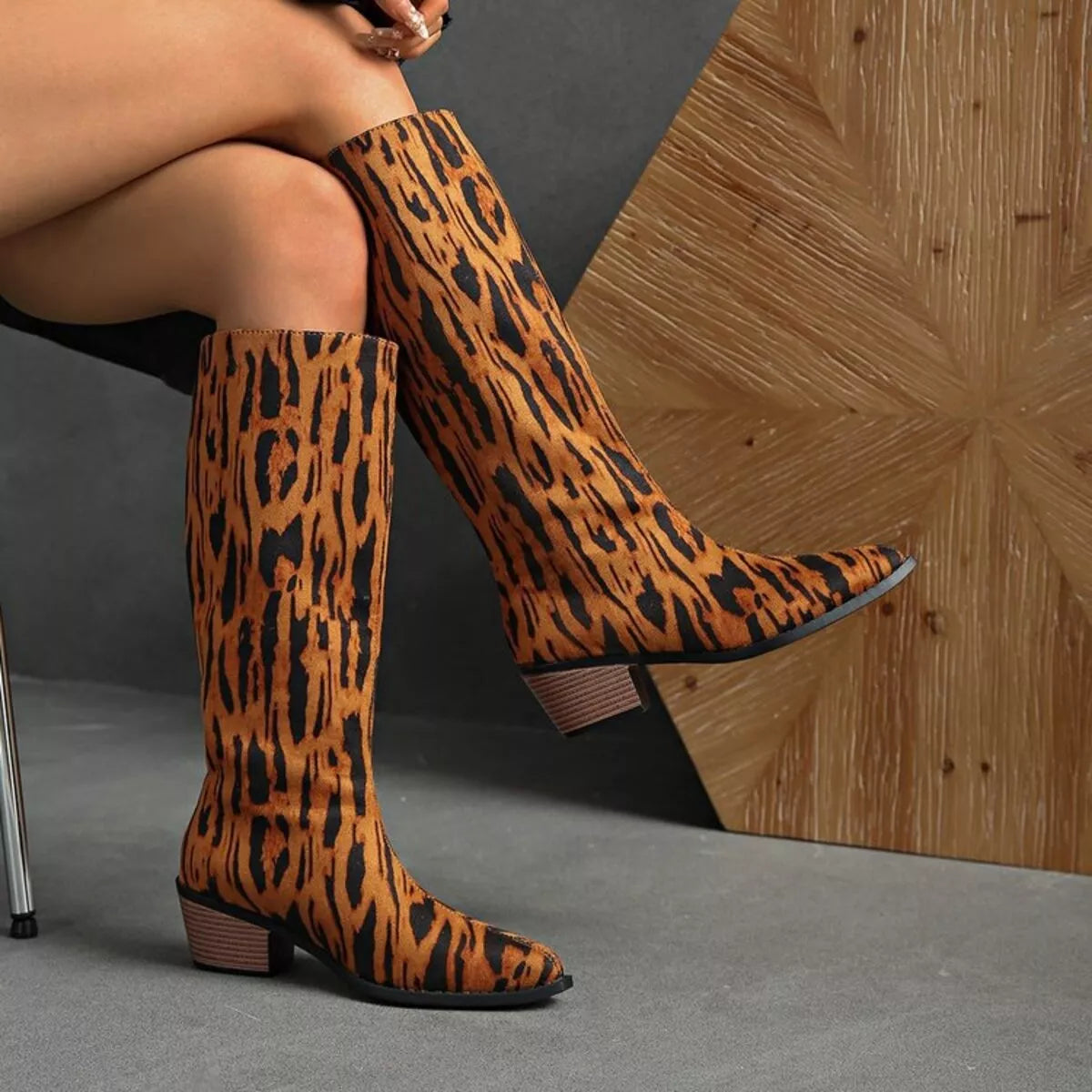 Rain Bellini — Animal Print Point Toe Block Heels Boots Leopard Fashion Footwear, alternate view 2