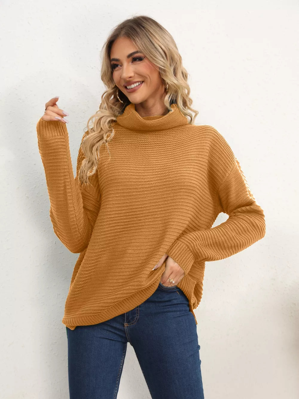Monroe Fontaine — Slit Turtleneck Dropped Shoulder Sweater, alternate view 13