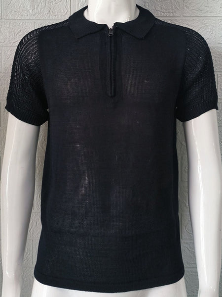Men's Collared Neck Quarter Zip Knit Polo - Opulent Empire
