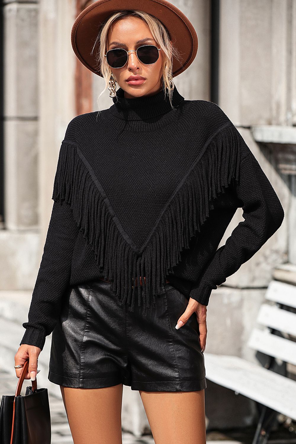 Perrin Valmont — Turtle Neck Tassel Front Long Sleeve Pullover Sweater, alternate view 5