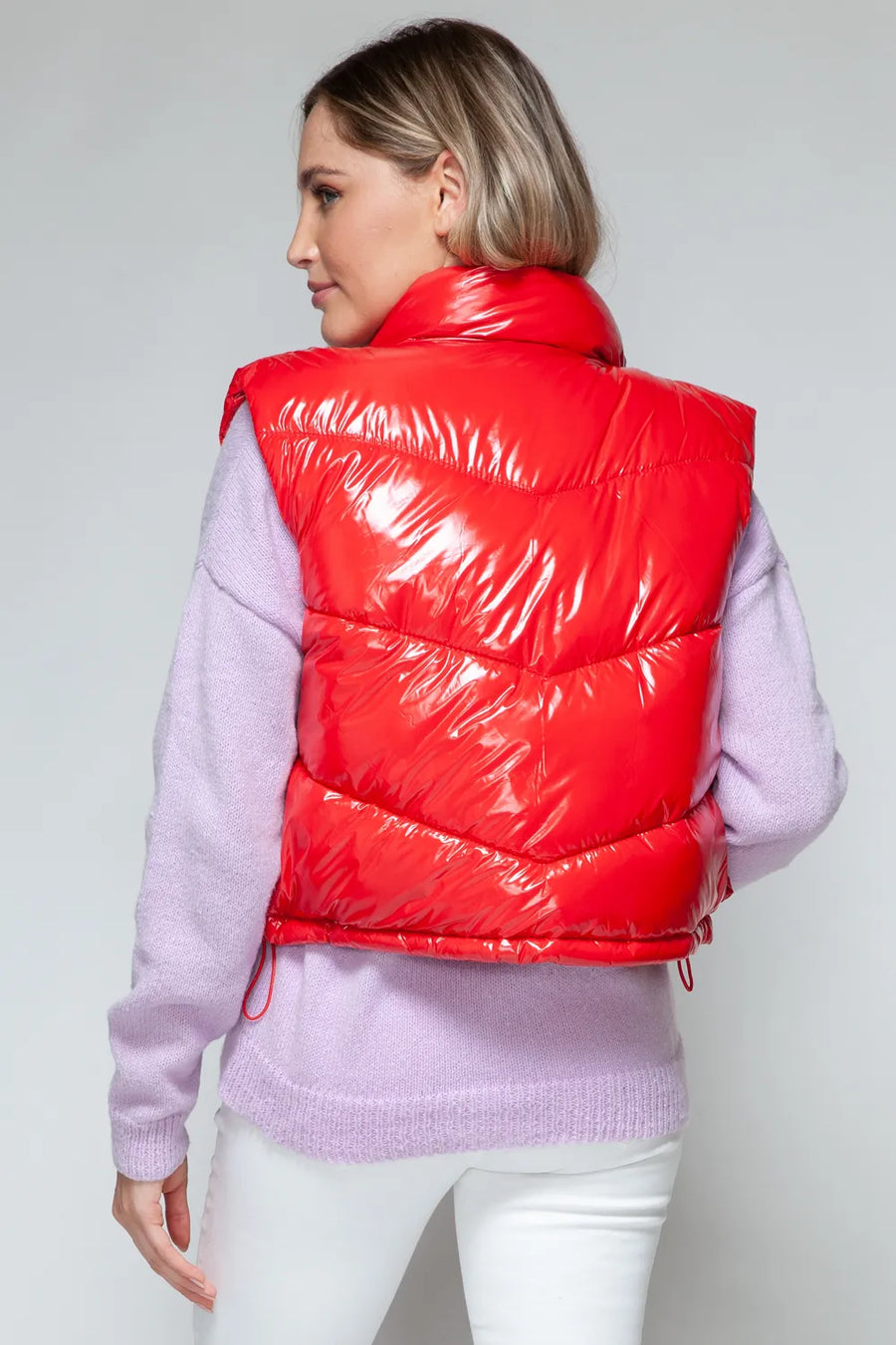Dove Rosetti — Snobbish Zip Up Turtleneck Shiny Quilted Vest Red Sweater or Cardigan, alternate view 2