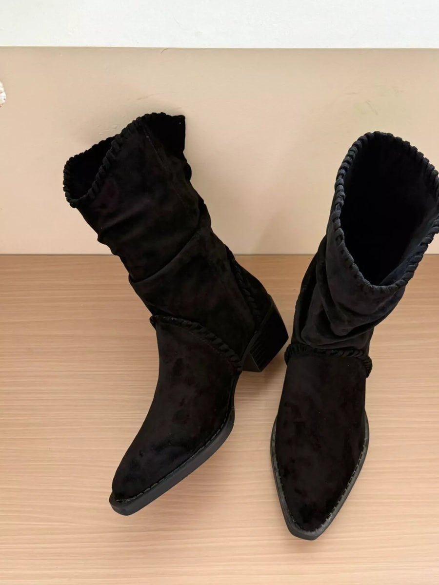 Lior Bellini — Point Toe Block Heels Boots Black Fashion Footwear