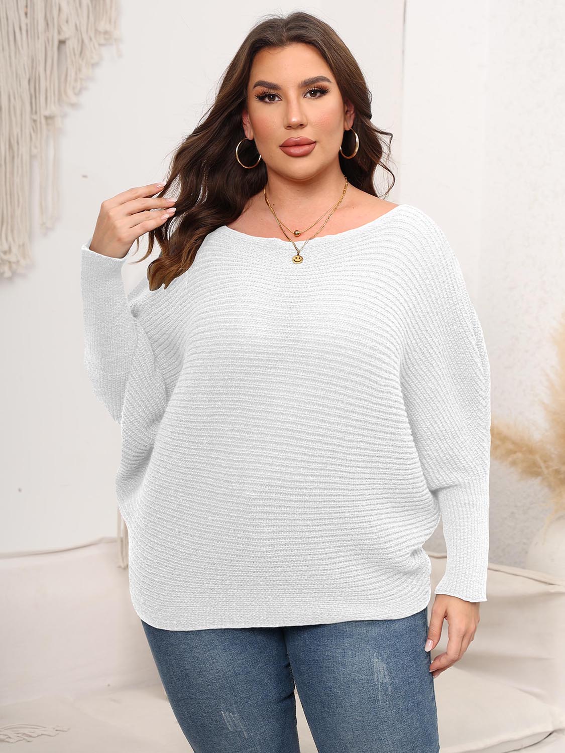 Sage Moreau — Full Size Boat Neck Batwing Sleeve Sweater, alternate view 6