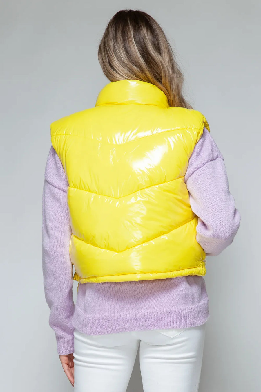 Darcy Rosetti — Snobbish Zip Up Turtleneck Shiny Quilted Vest Yellow Sweater or Cardigan, alternate view 2