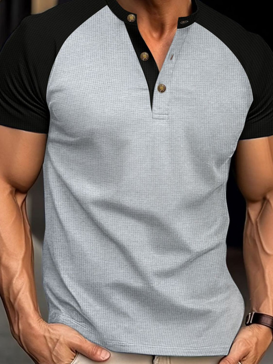Pascal — Men's Full Size Waffle-Knit Round Neck Contrast Polo Plus Size, alternate view 2