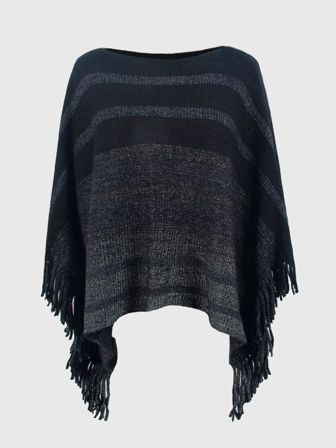 Emery Versailles — Striped Boat Neck Poncho with Fringes, alternate view 4