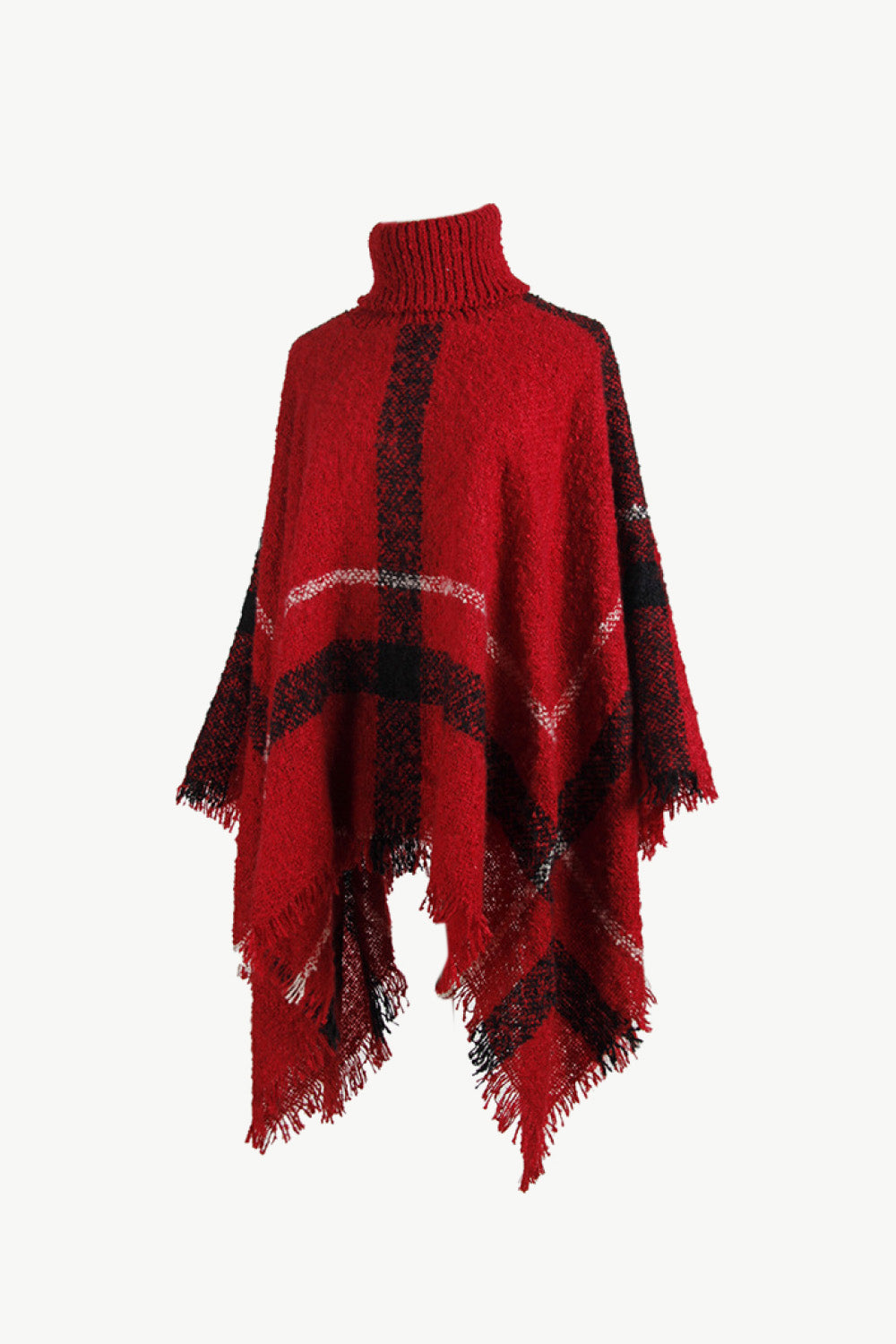 Sasha Versailles — Plaid Turtleneck Raw Hem Poncho, alternate view 7