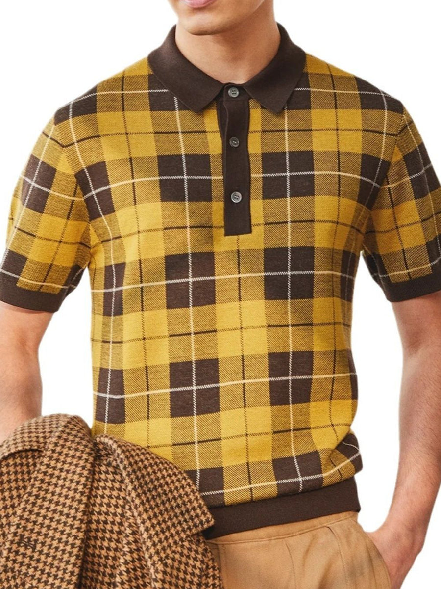 Men's Plus Size Plaid Short Sleeve Polo - Opulent Empire
