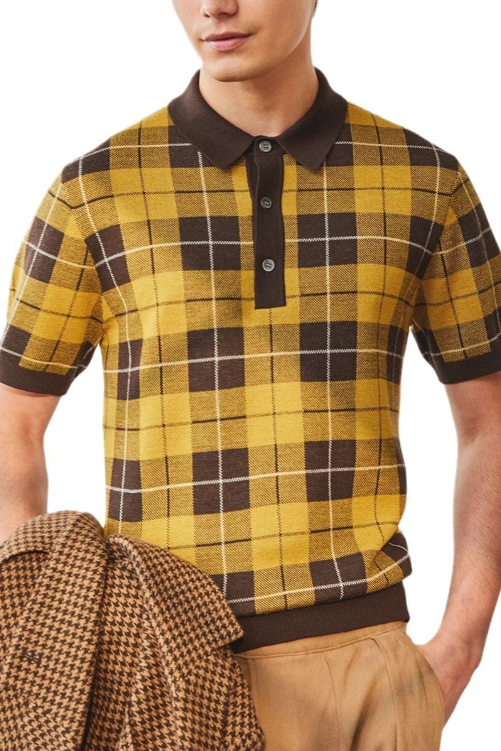 Raphael — Men's Plus Size Plaid Short Sleeve Polo Plaid Men's Tailored Shorts, alternate view 4