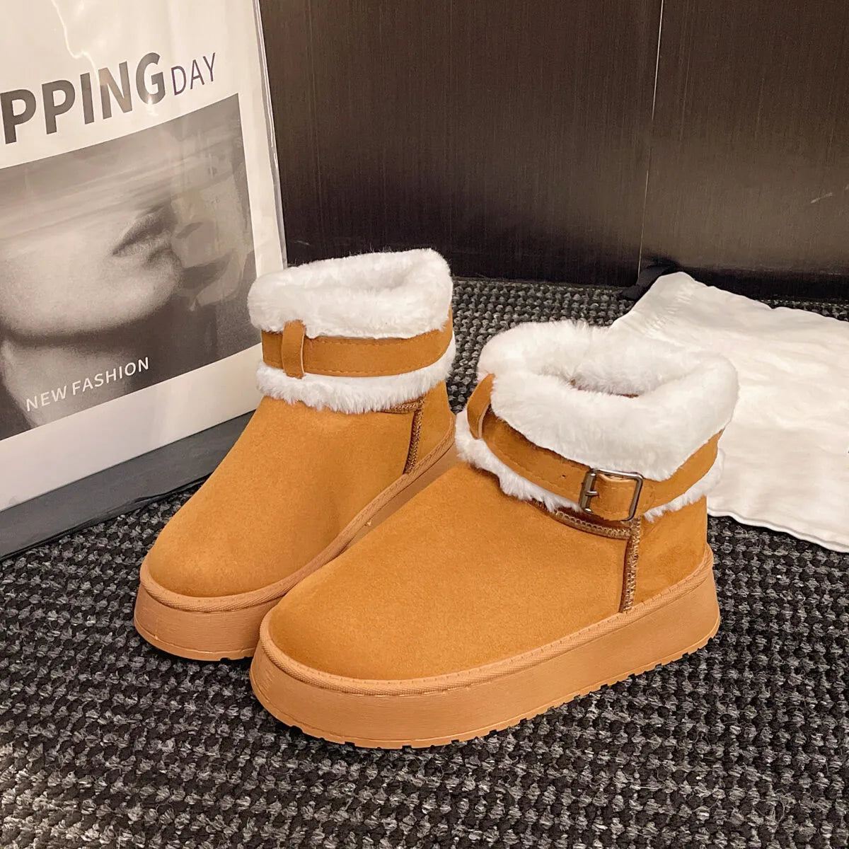 Jules Fiorenza — Round Toe Platform Fleece-Lined Winter Boots Fashion Footwear, alternate view 7