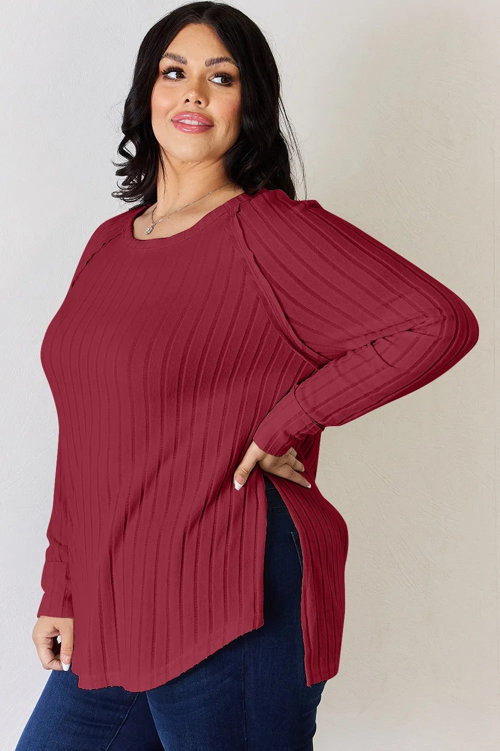 Cove Bellamy — Basic Bae Full Size Ribbed Round Neck Slit T-Shirt, alternate view 20