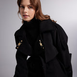 Accessorized Wool Blended Cashmere Maxi Woody Black Coat-2