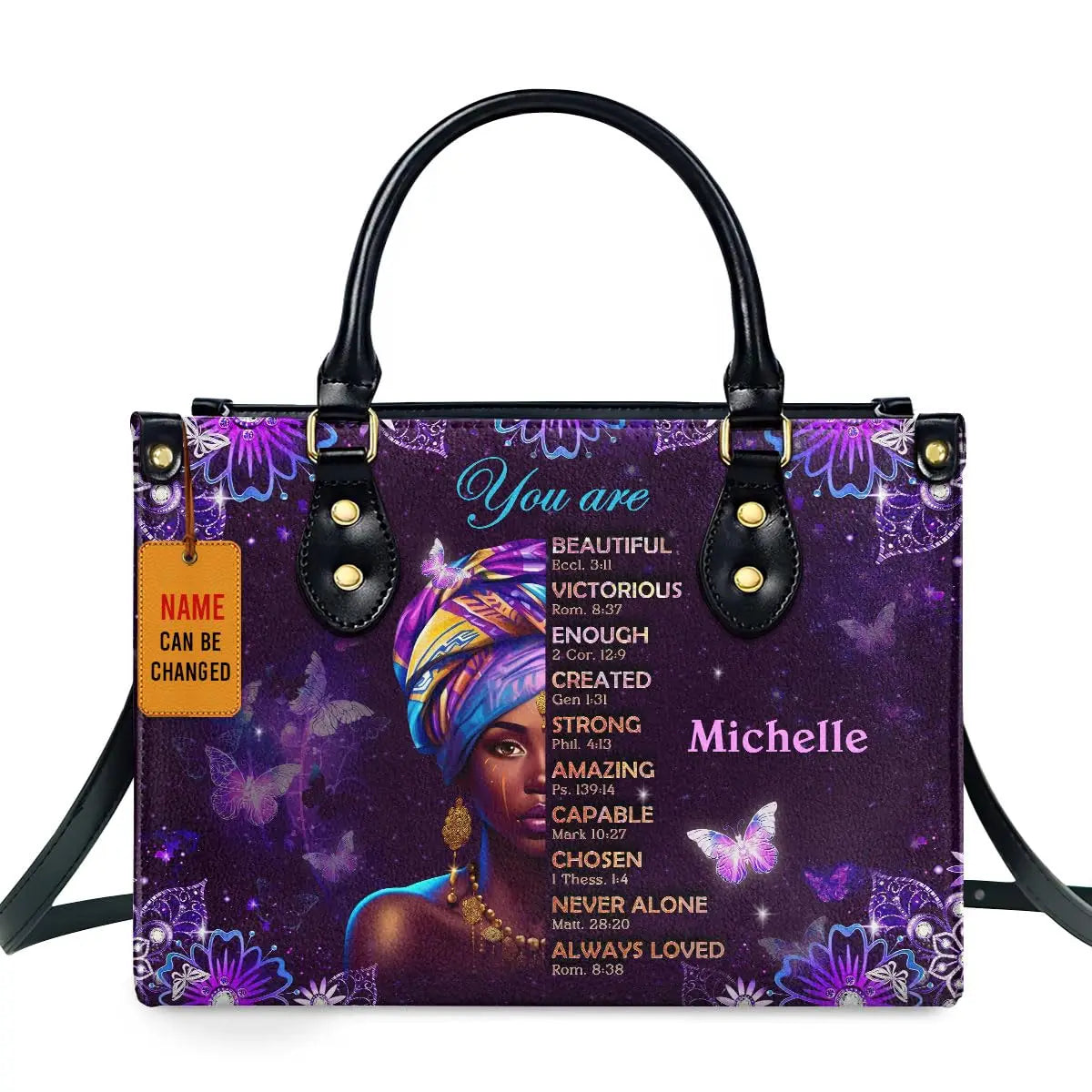 Jocelyn Montclair — Luxury African Girl Print Leather Top-Handle Tote Handbag, alternate view 6