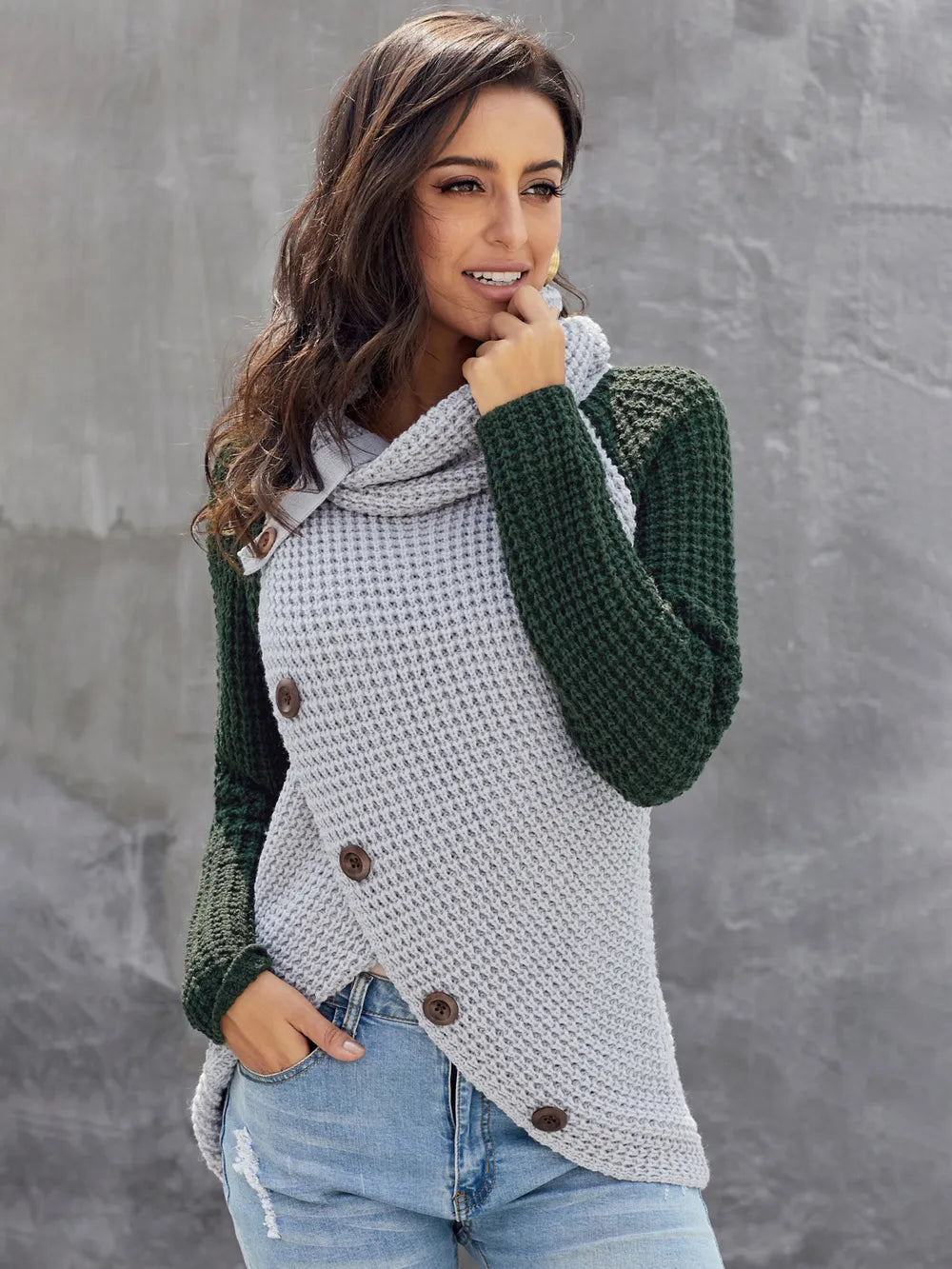 Monroe Rivière — Contrast Decorative Button Turtleneck Sweater, alternate view 13