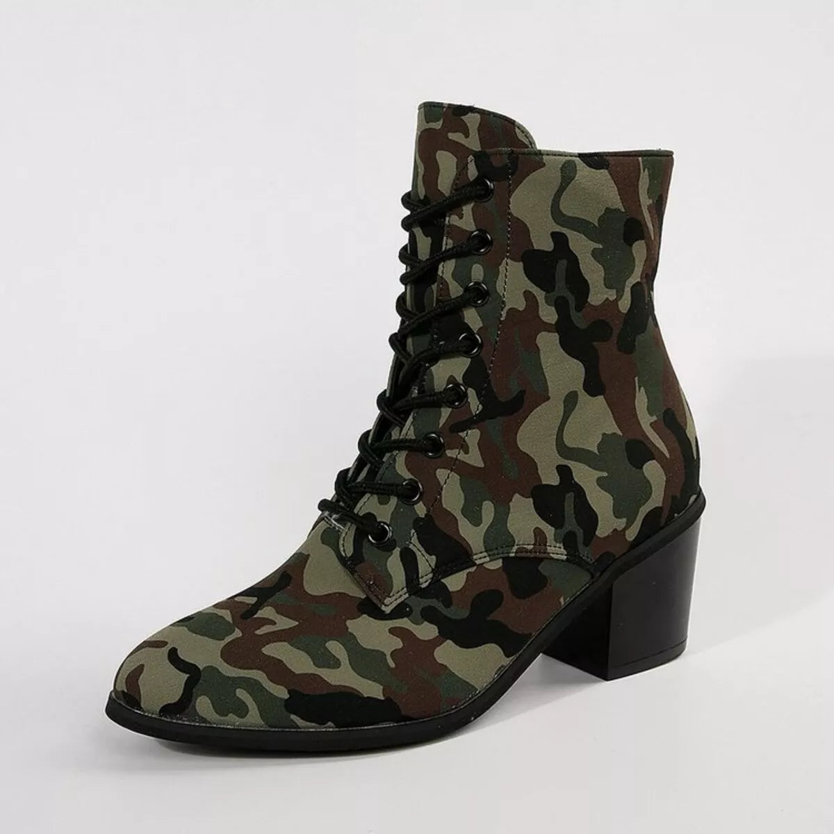 Reese Venturi — Lace Up Block Heels Boots Green Fashion Footwear, alternate view 6