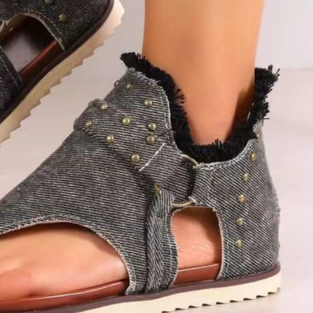 Nova Venturi — Studded Raw Hem Flat Sandals Fashion Footwear, alternate view 14