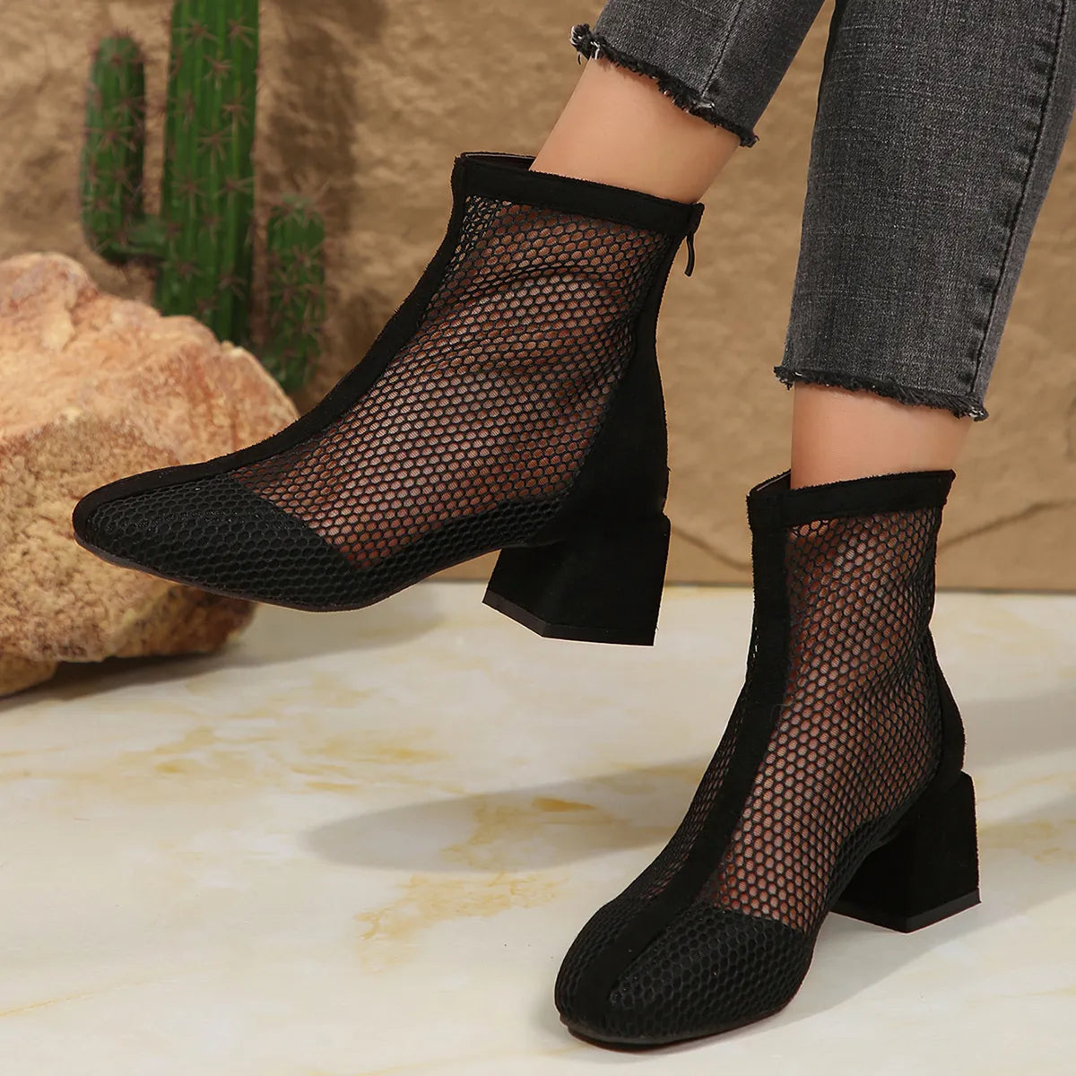 Fable Allegra — Mesh Block Heel Boots, alternate view 6