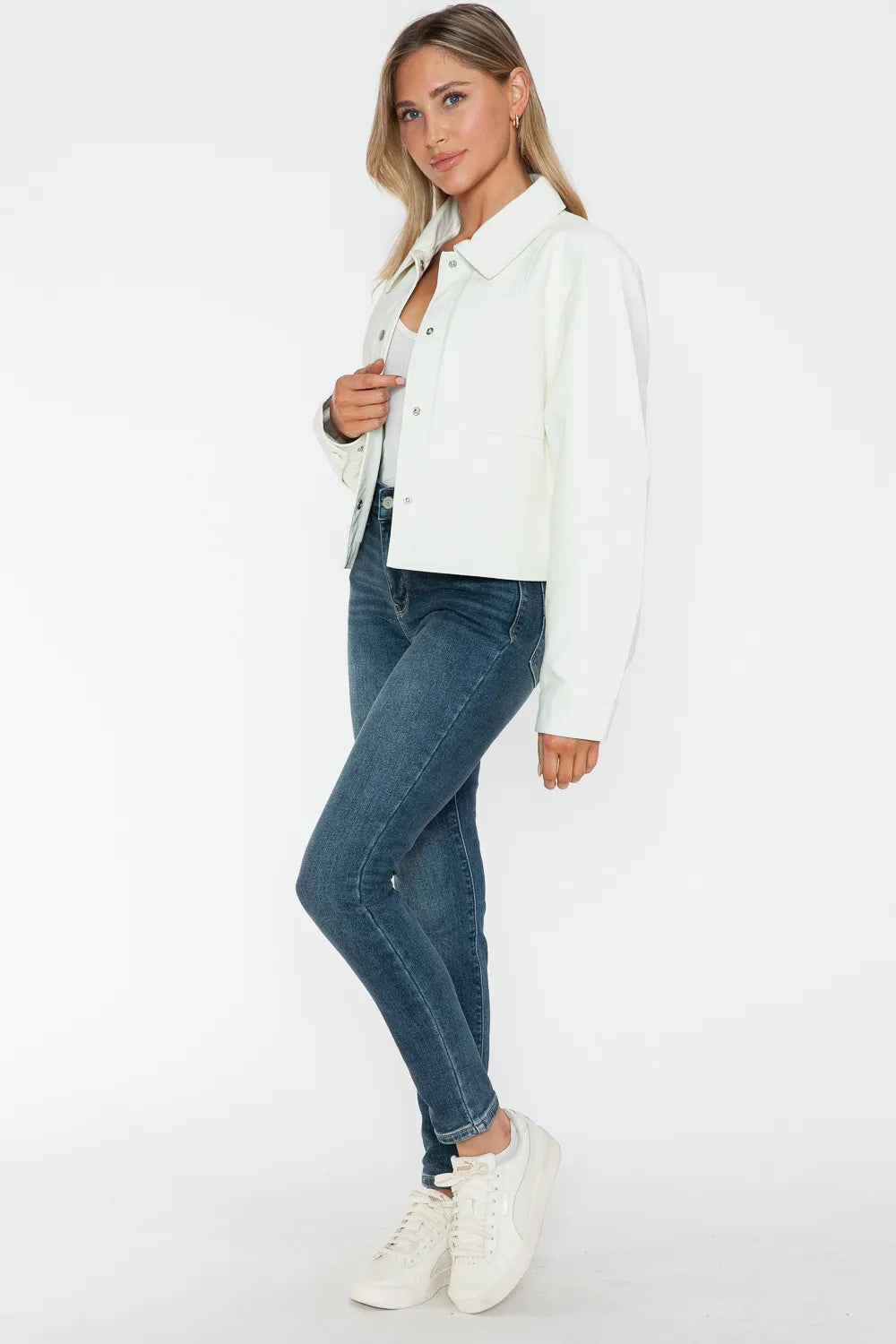 Ocean Rosetti — Snobbish Snap Down Long Sleeve PU Leather Jacket, alternate view 7