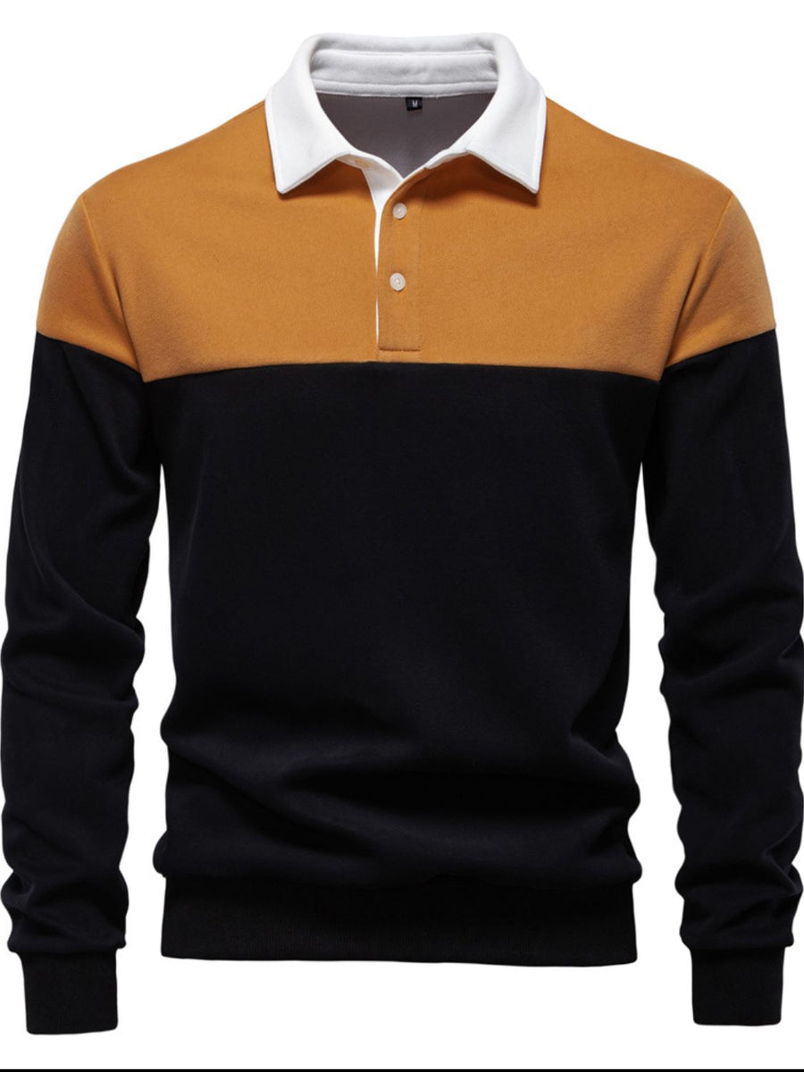Men's Collared Neck Contrast Long Sleeve Polo - Opulent Empire